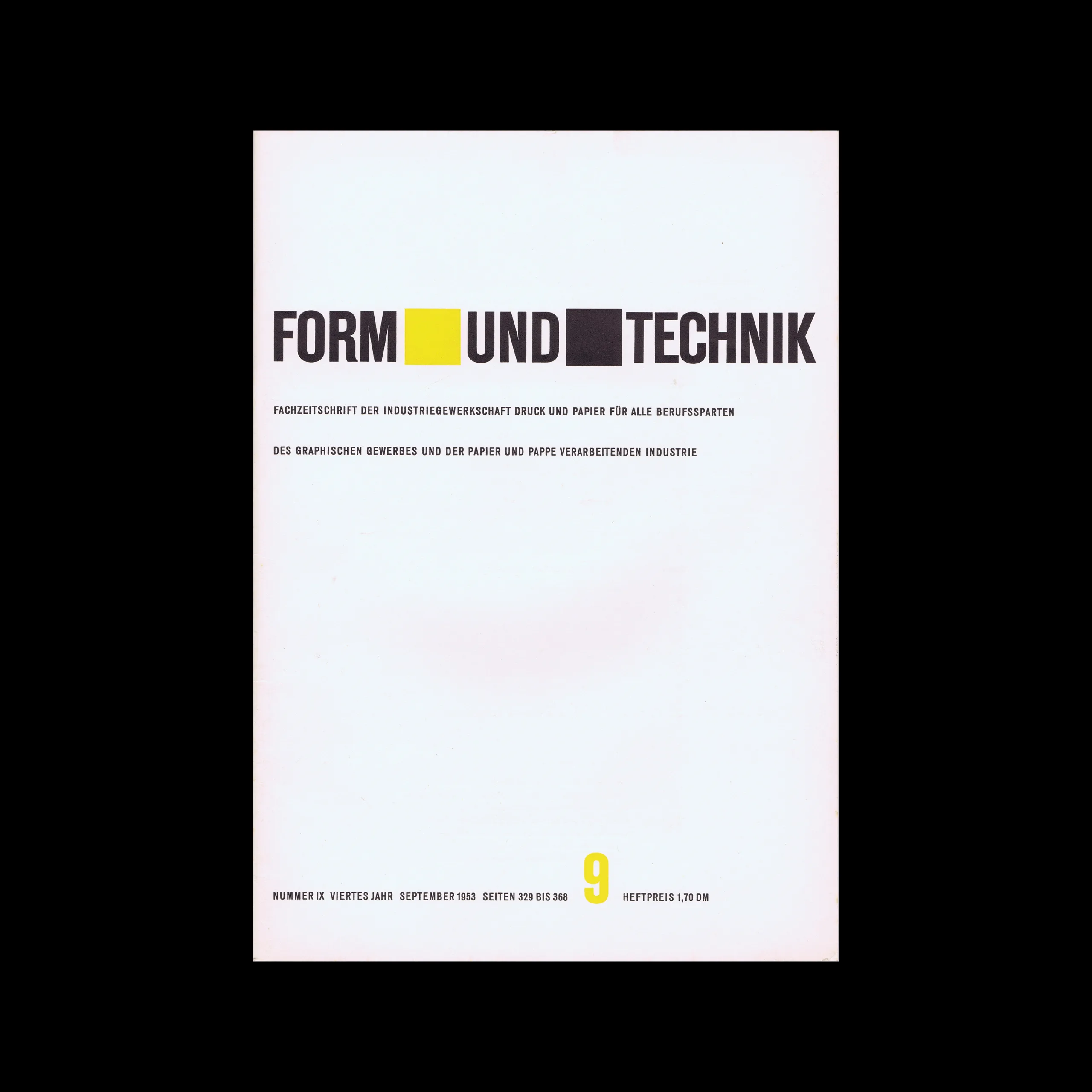 Form und Technik, Vol 04, No. 09, September 1953. Cover design by Ortwin Kuphal