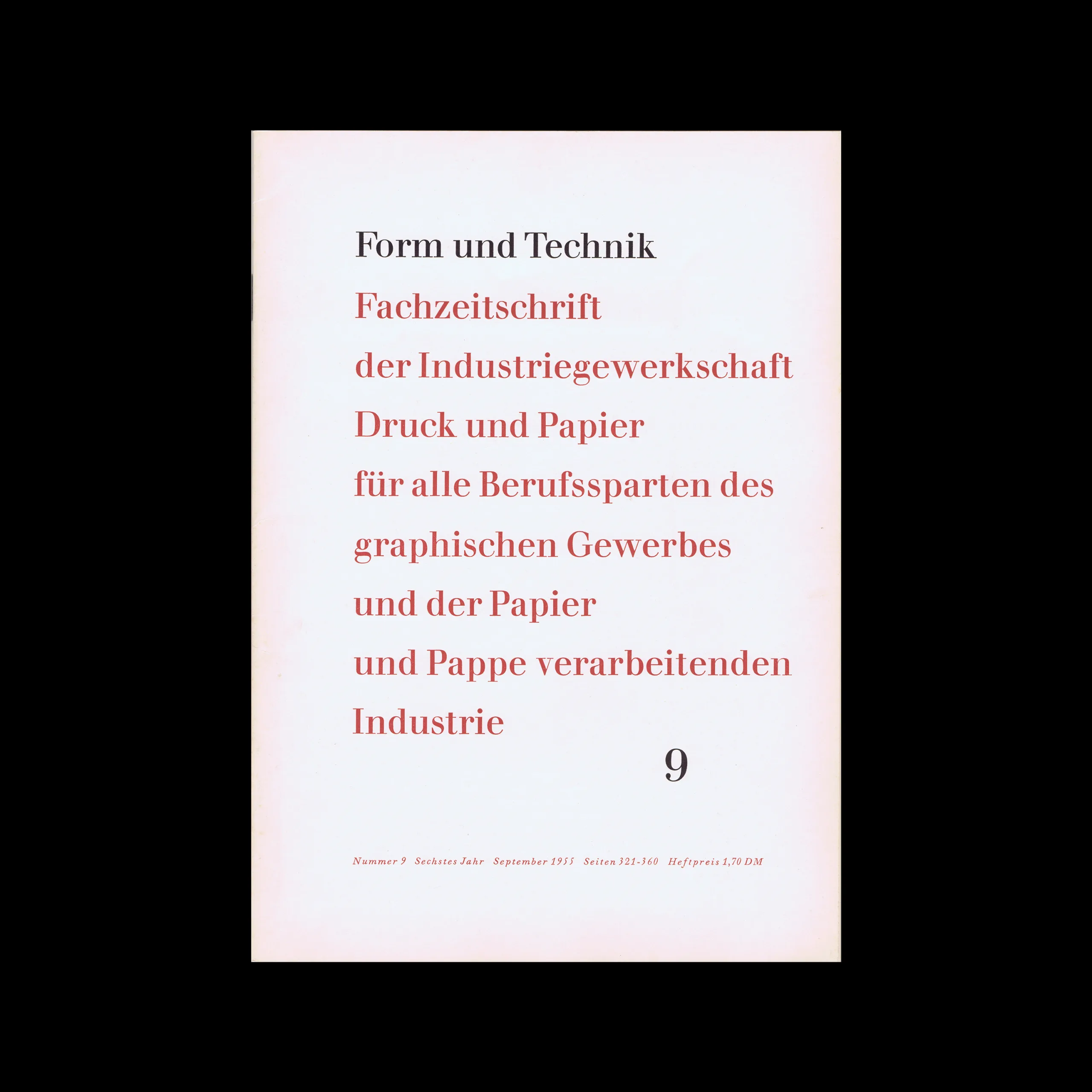 Form und Technik, Vol 06, No. 9, September 1955. Cover design by Inge Baltin