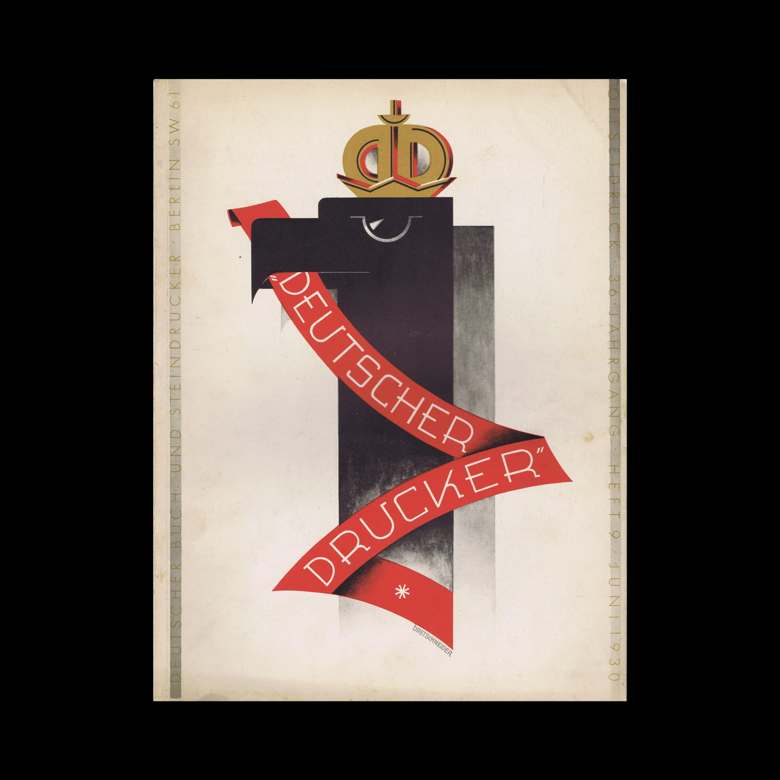 Deutscher Drucker, Vol 36, No 09, June 1930. Cover design by Bretzschneider
