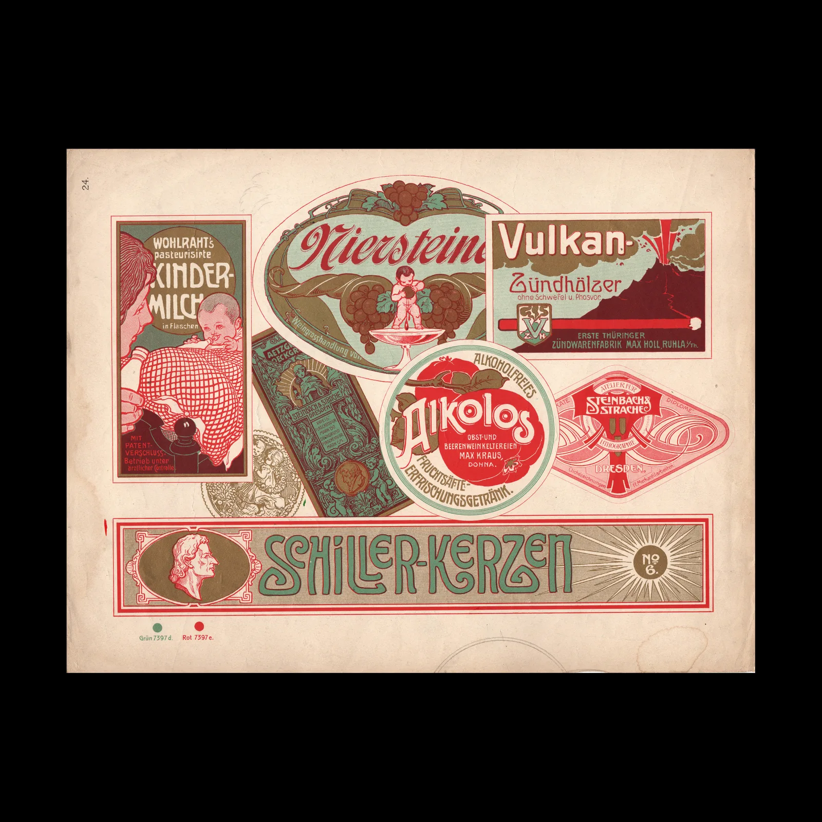 Art Nouveau Printer’s Plate, Commercial Labels, c. 1910s