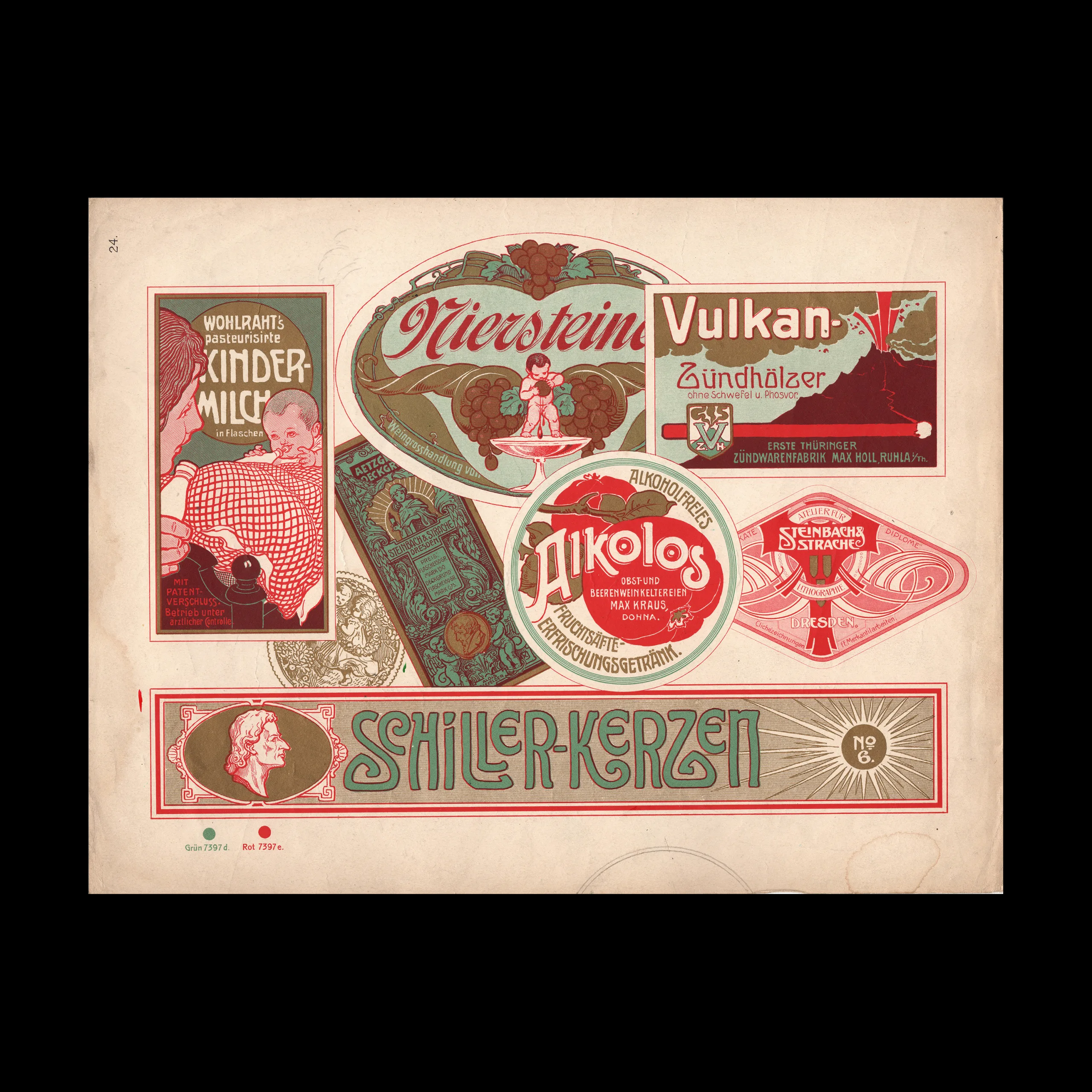 Art Nouveau Printer's Plate, Commercial Labels, c. 1910s 1 Art Nouveau Printer's Plate, Commercial Labels, c. 1910s
