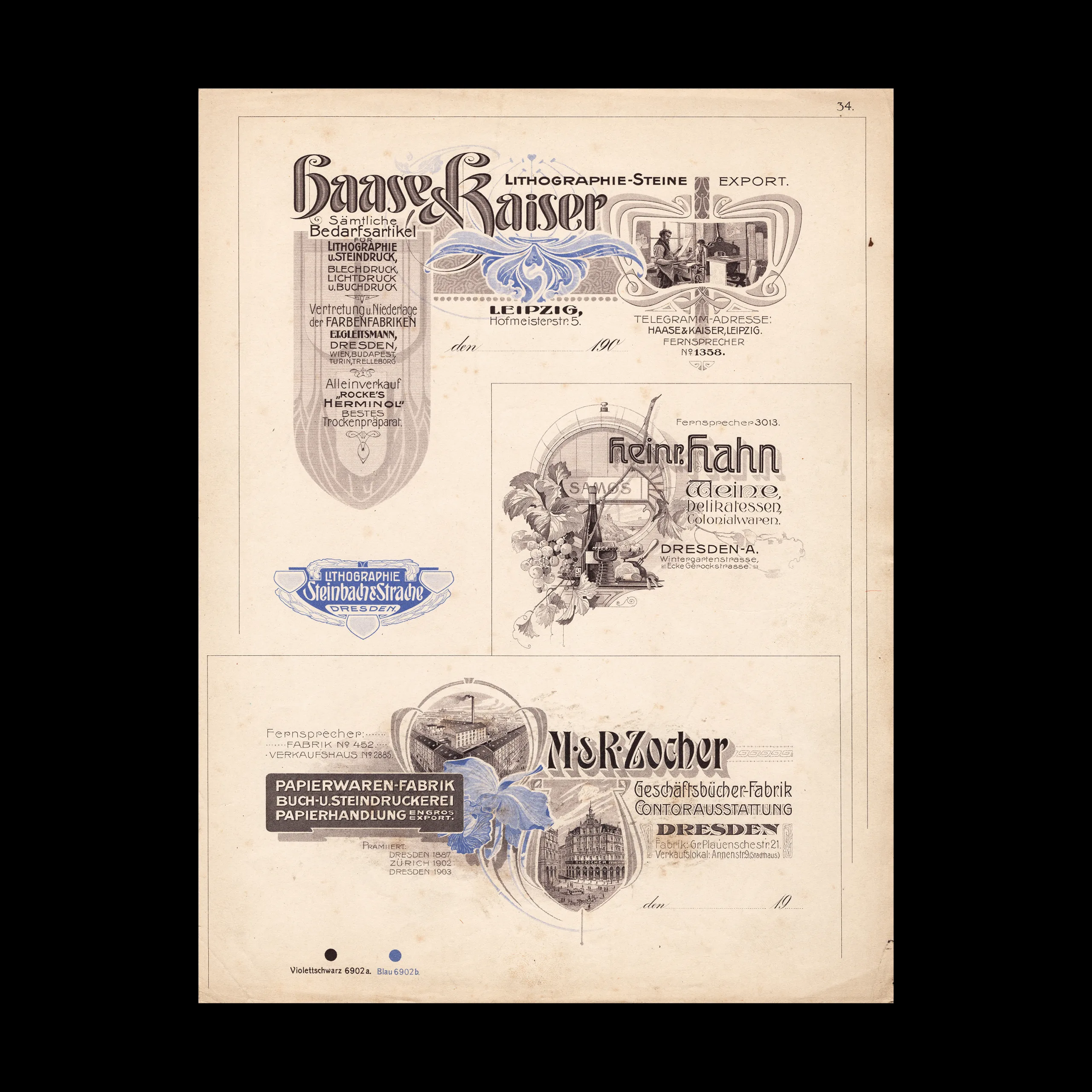 Art Nouveau Printer's Plate, Leipzig/Dresden Firms, c. 1900s