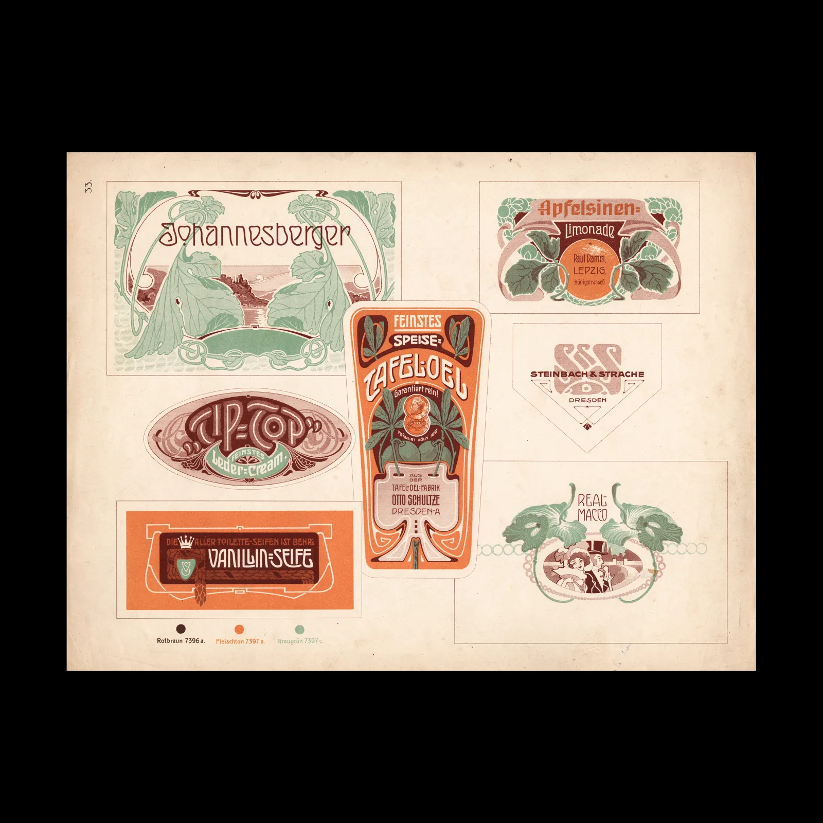 Art Nouveau Printer’s Plate, Product Labels, c. 1908–1914