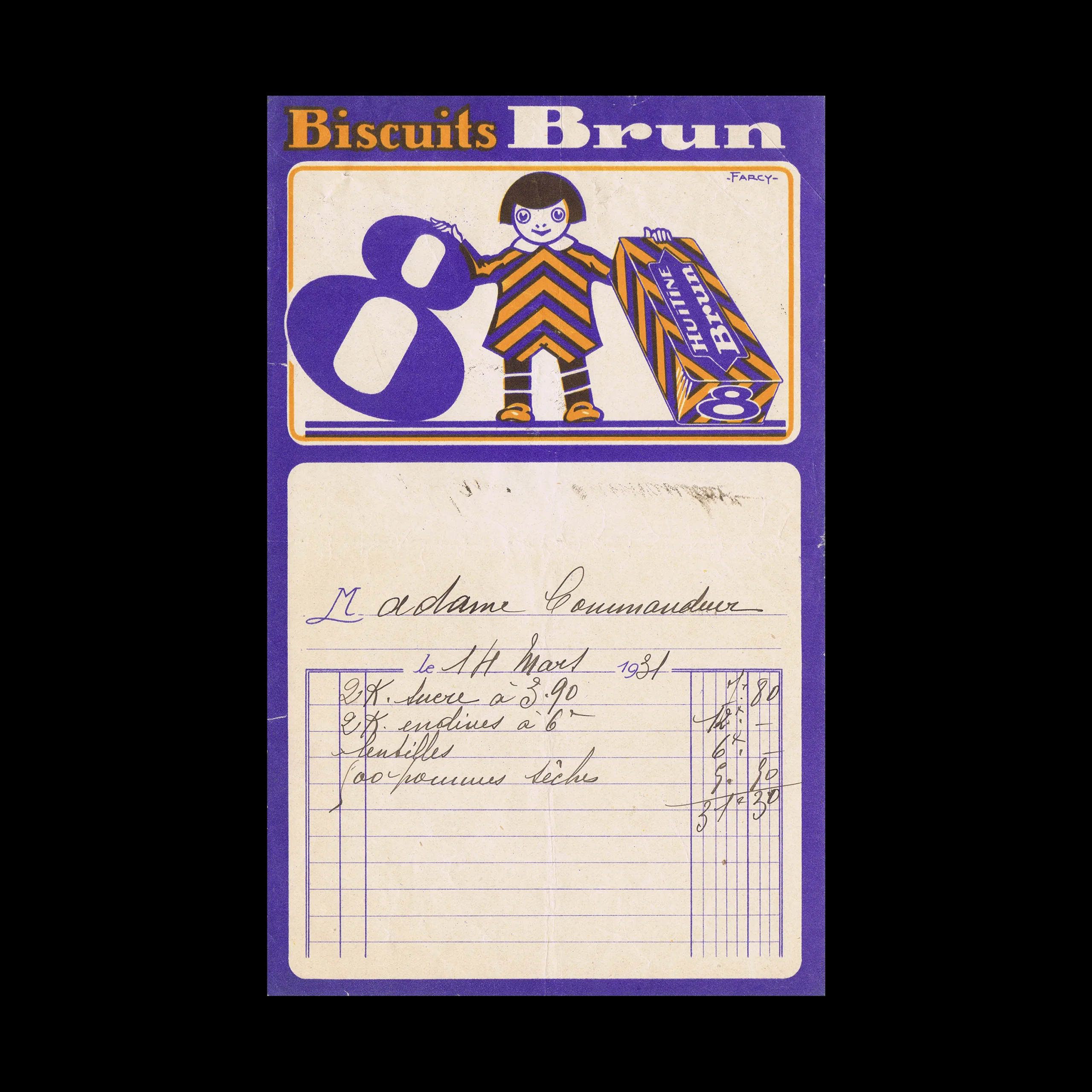 Biscuits Brun, Order Form, 1931