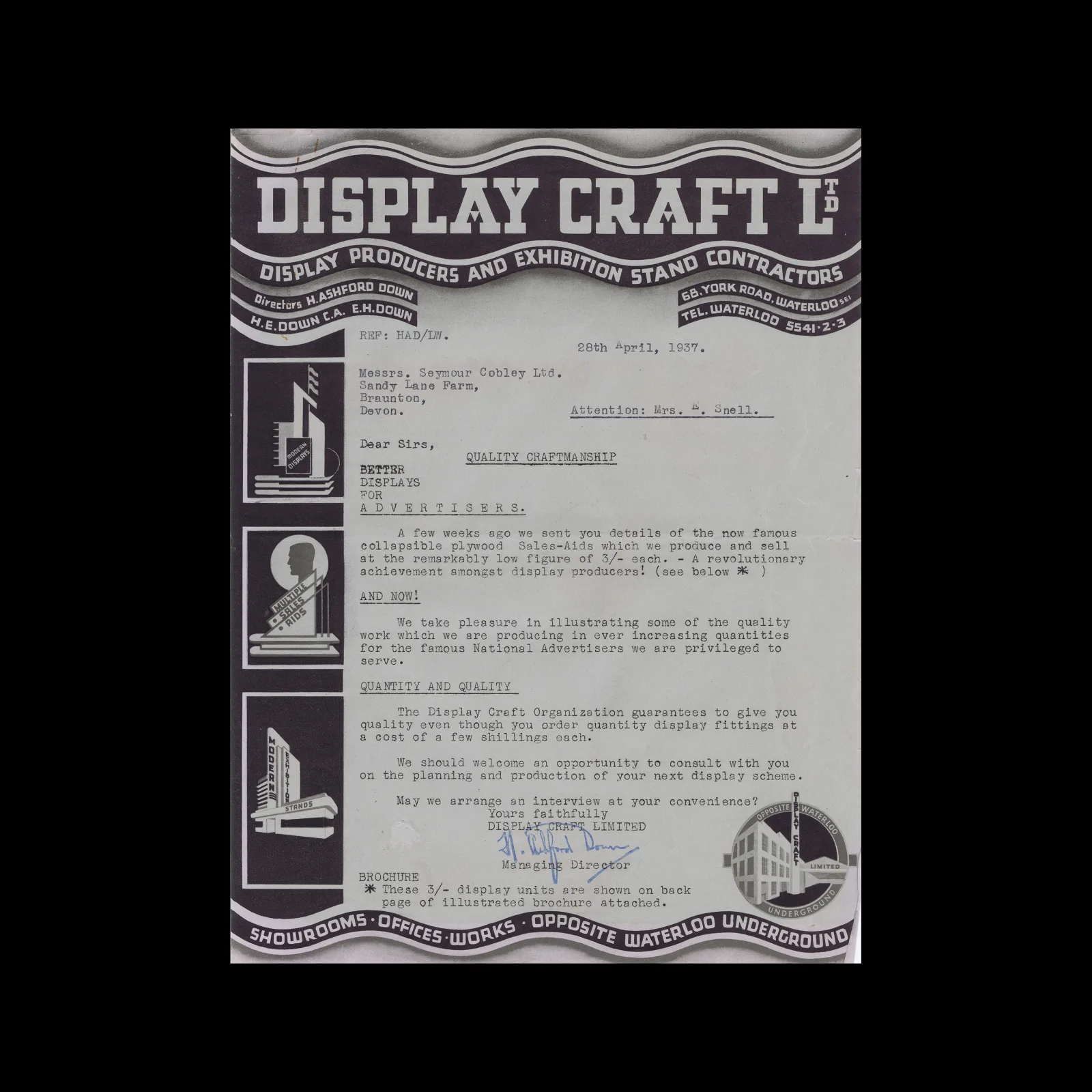 Display Craft Ltd, Letter, 1937