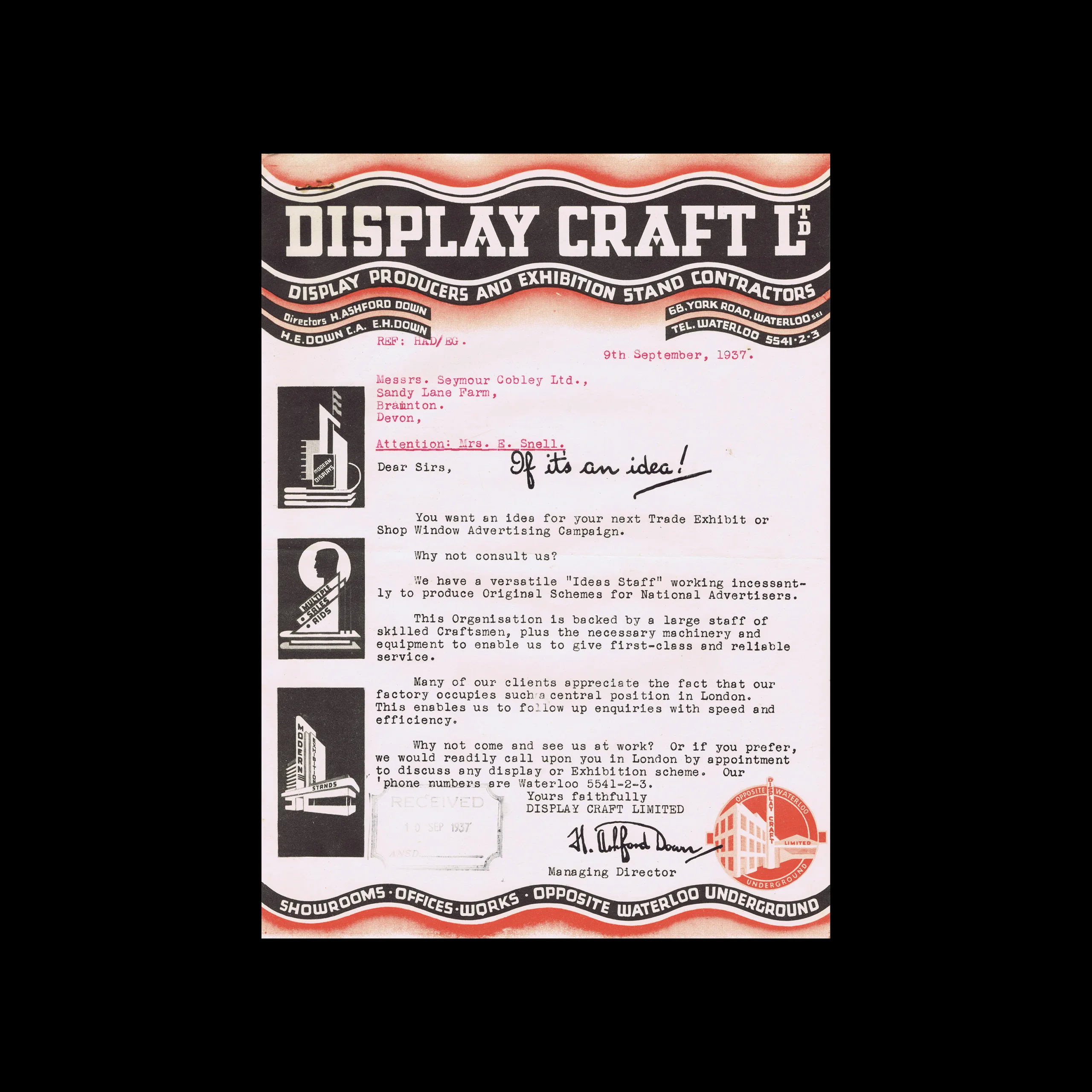 Display Craft Ltd, Letter and Advertising Matter, 1937