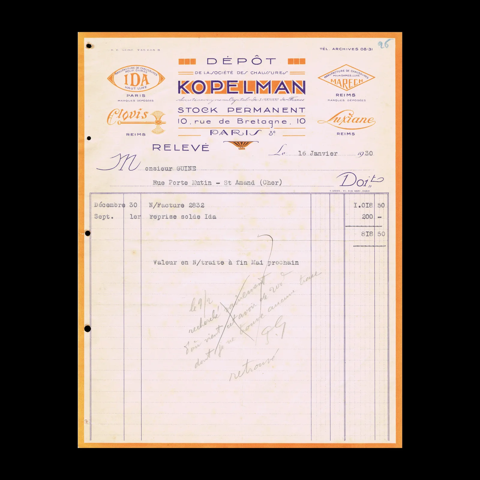 Kopelman Shoe, Company Statement, Paris, 1930