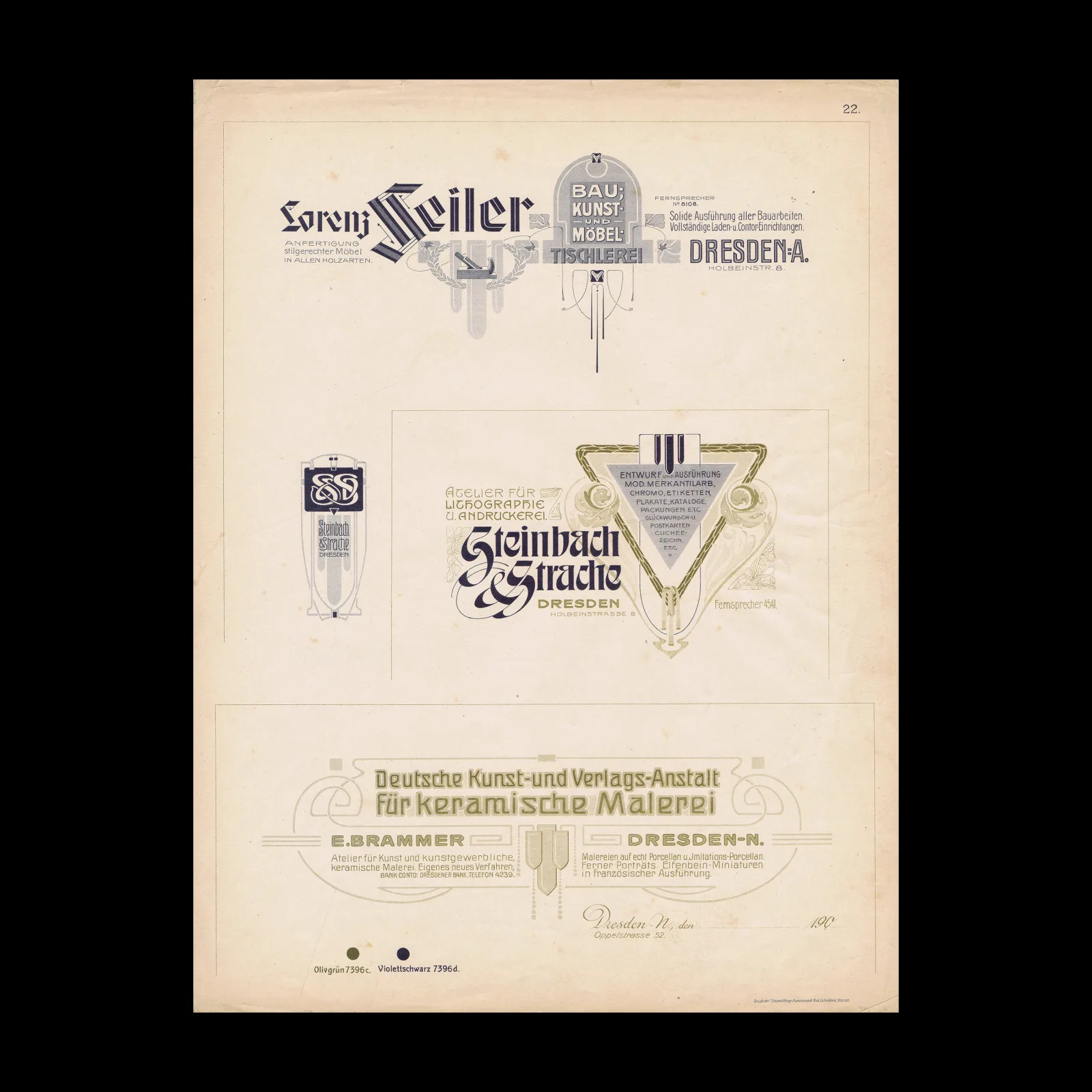 Advertising Design Specimens for Dresden Businesses, Steinbach & Strache, Dresden, c.1905–1910