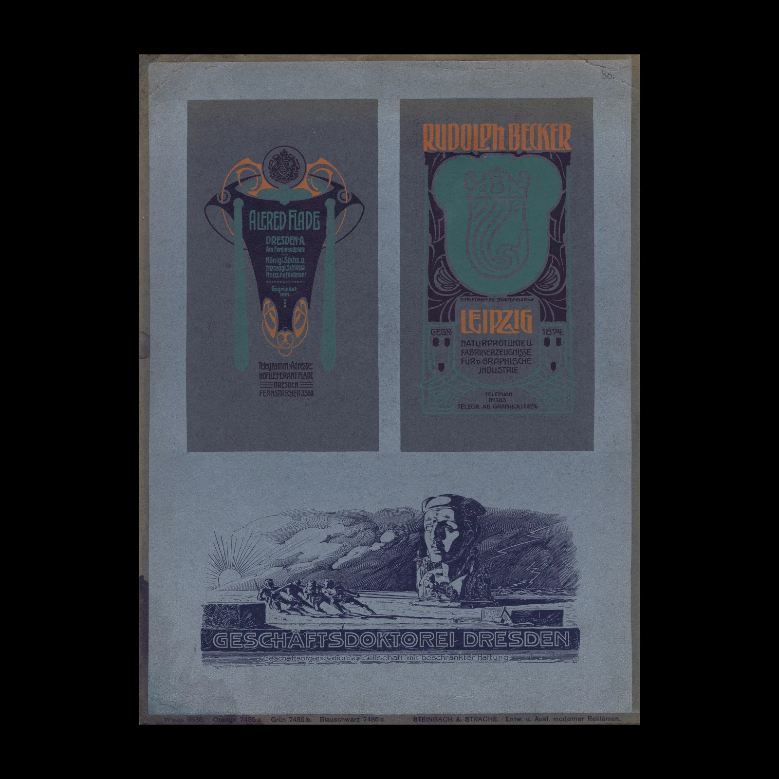 Art Nouveau Advertising Design Plate, Steinbach & Strache, Dresden, c.1905–1910