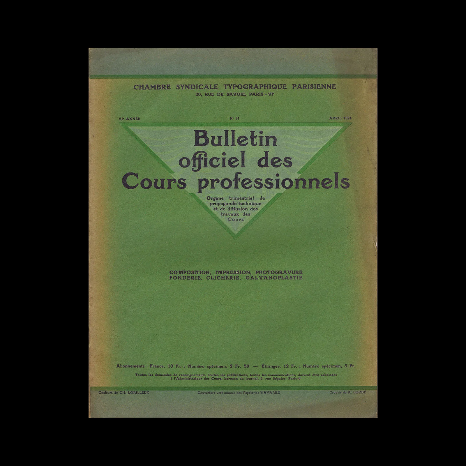 Bulletin officiel des Cours professionnels, Typographic Parisienne, 51, April 1924