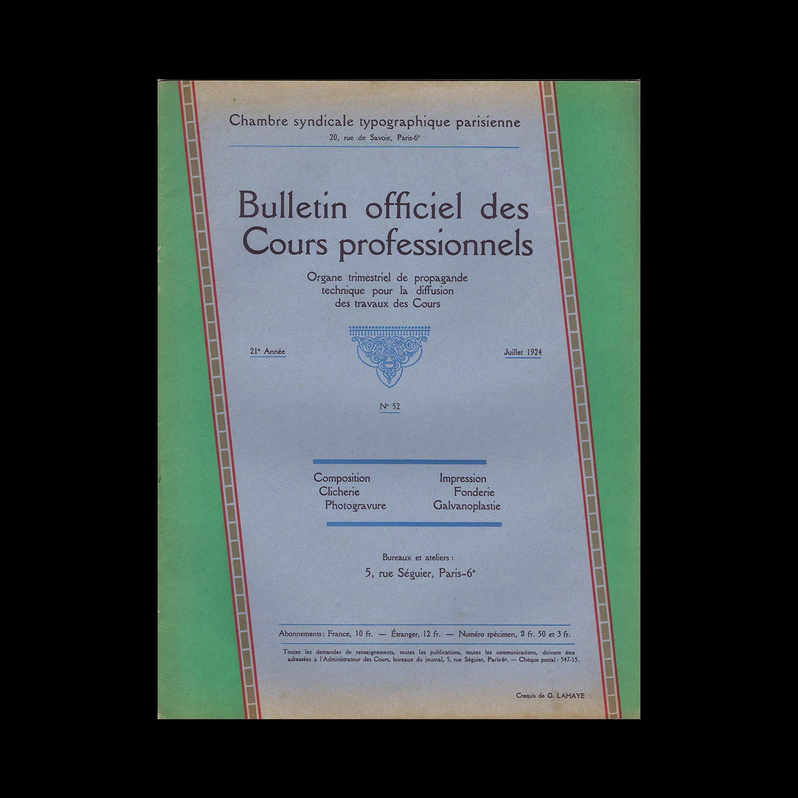Bulletin officiel des Cours professionnels, Typographic Parisienne, 52, July 1925