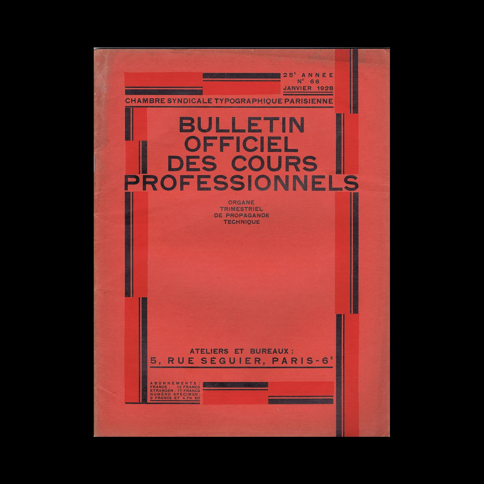 Bulletin officiel des Cours professionnels, Typographic Parisienne, 66, January 1928