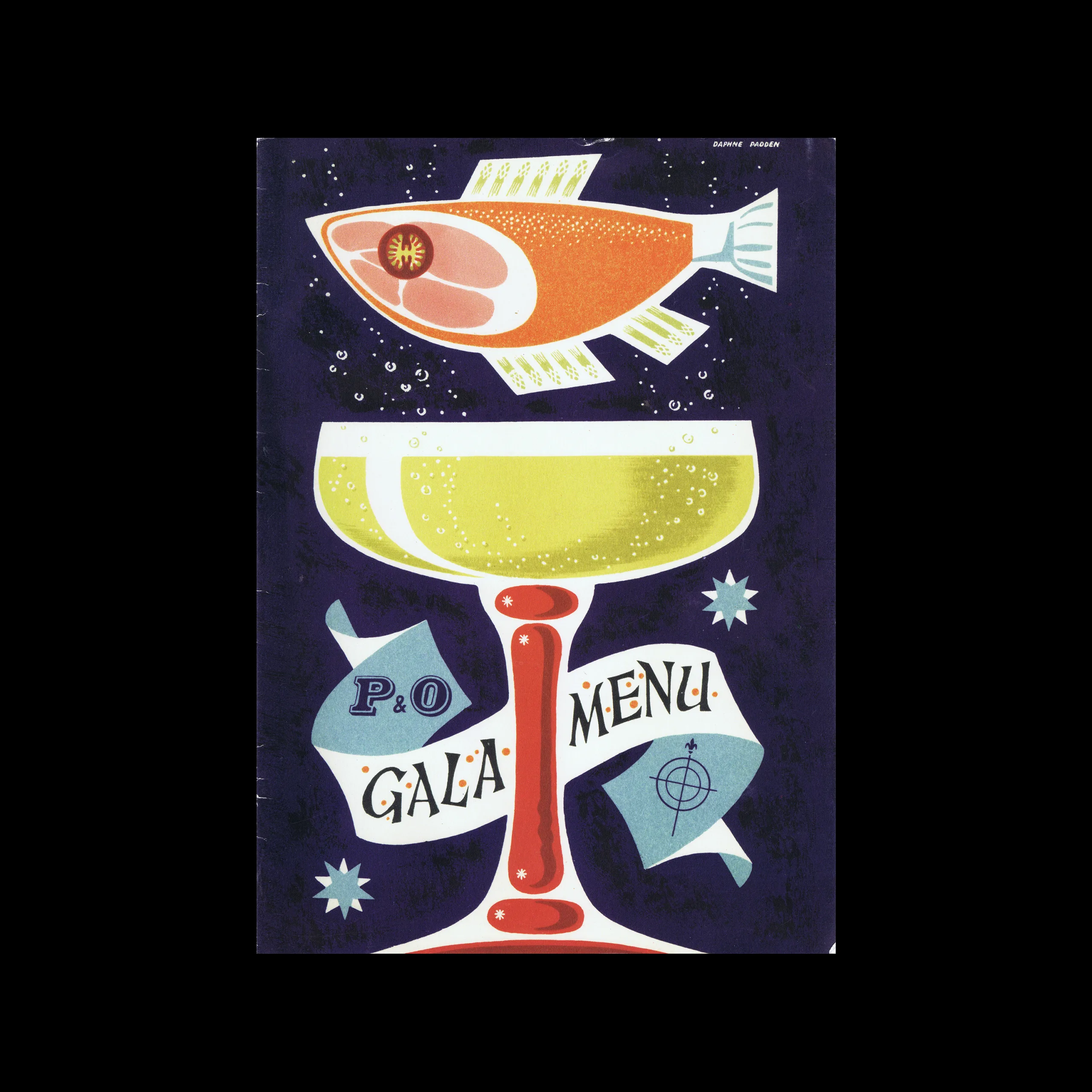 Gala Menu, P&O Orient Lines, 1950s (Reprint from 2017). Cover illustration by Daphne Padden