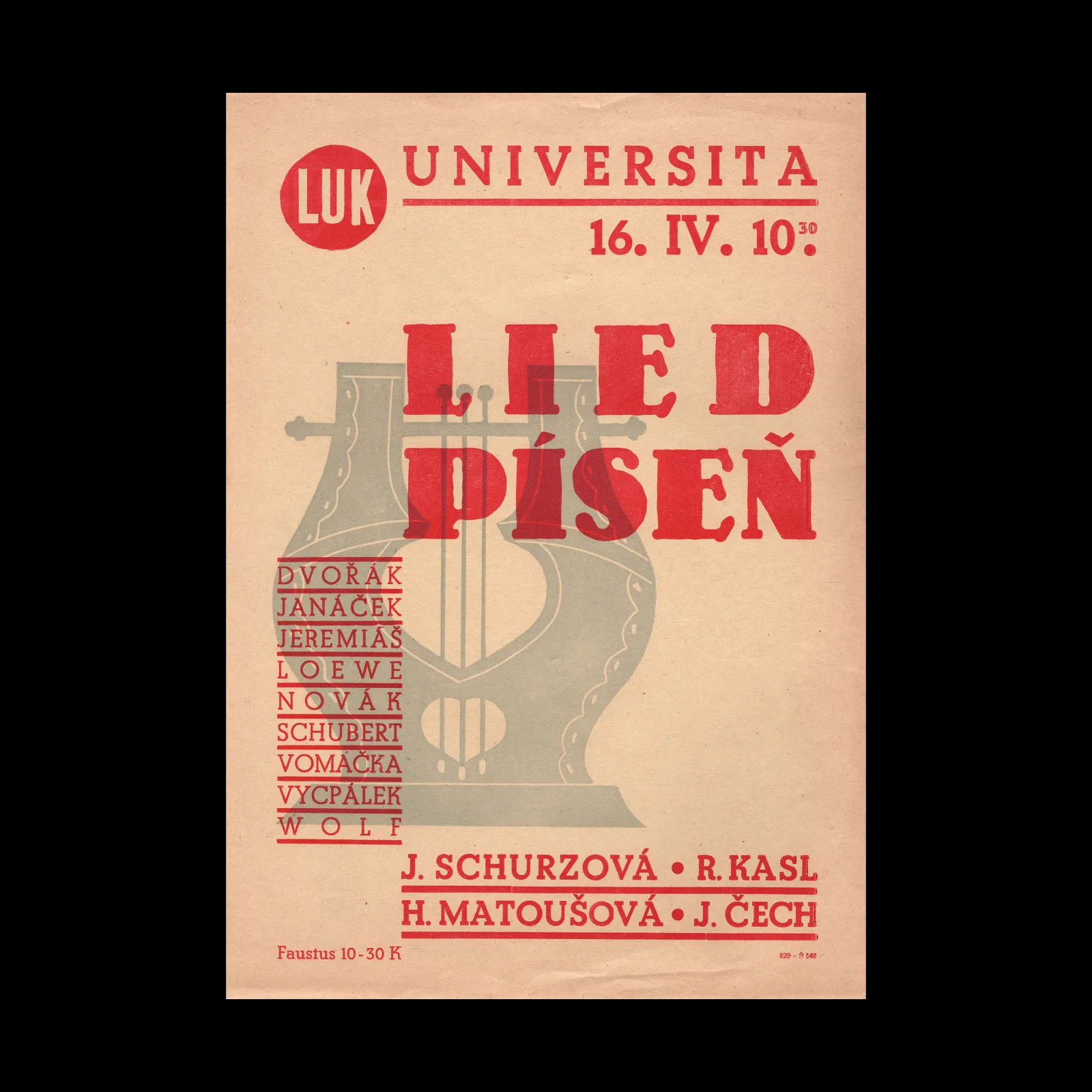 Lied Píseň Concert Poster, LUK Universita, c.1930