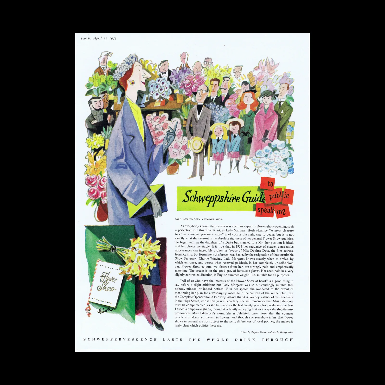 Schweppshire Guide to Public Speaking Flower Show, Schweppes, Advertisement, 1959