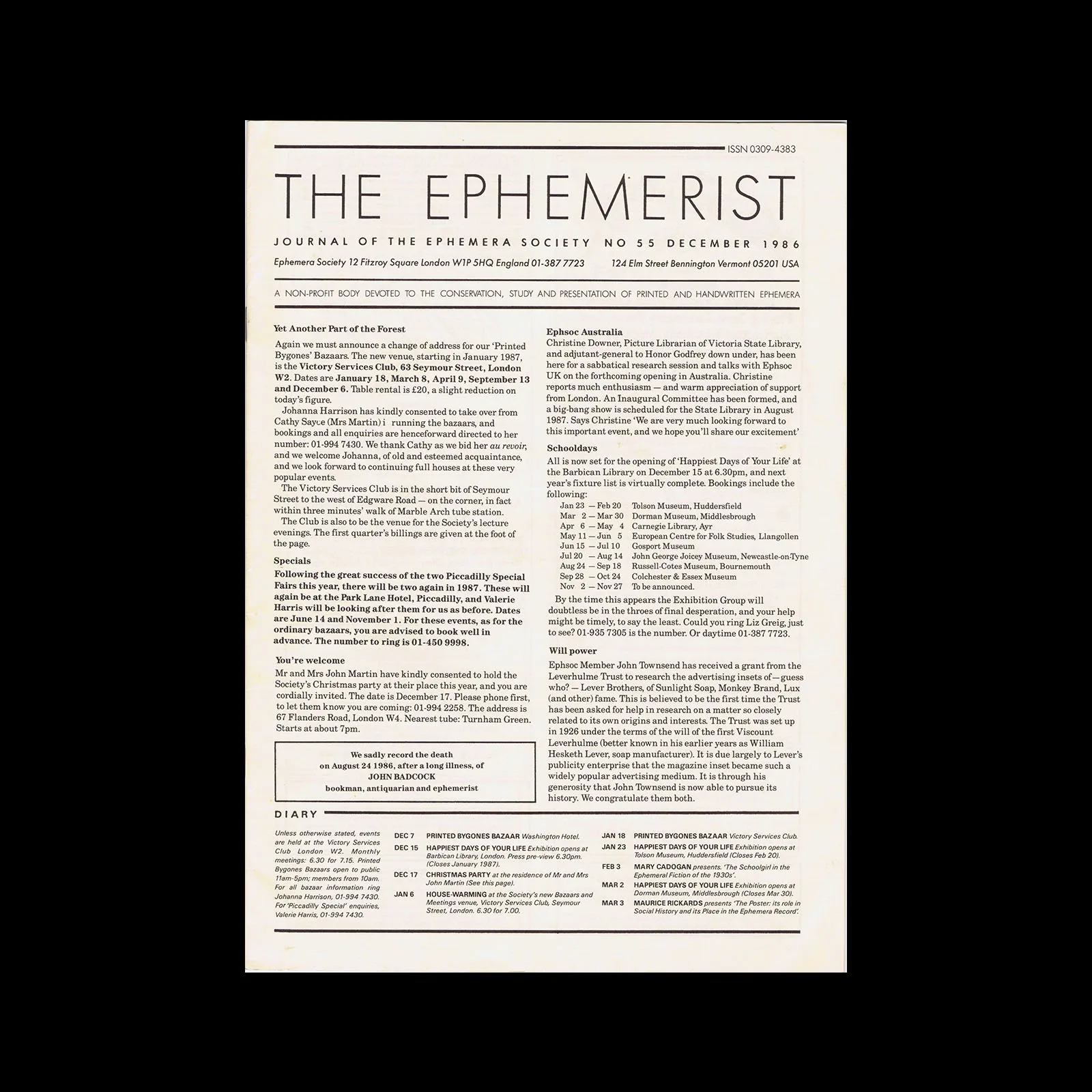 The Ephemerist, No 055, December 1986