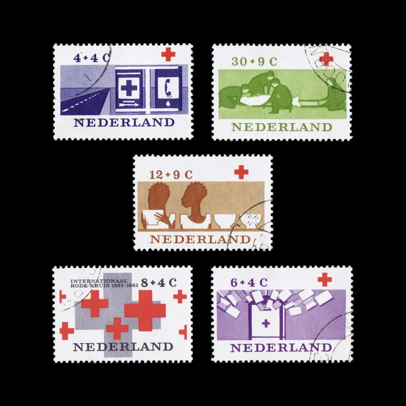 100 years of Red Cross, Netherlands Stamps, 1963. Designed by Reindert Juurt Draijer