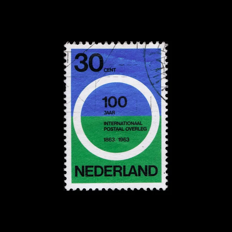 100 years of international postal consultation, Netherlands Stamps, 1963. Designed by Wim Crouwel,