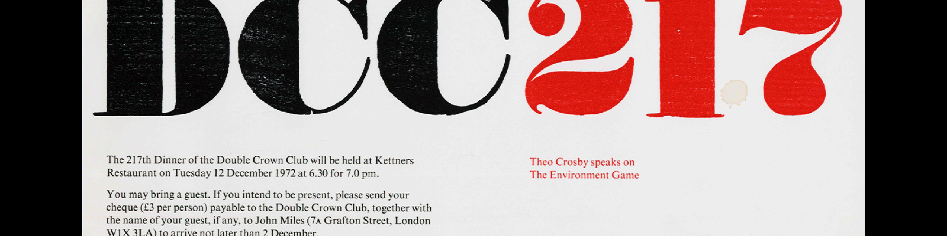 Double Crown Club Dinner Invitation Card, Theo Crosby on the Environmental Game, 1972