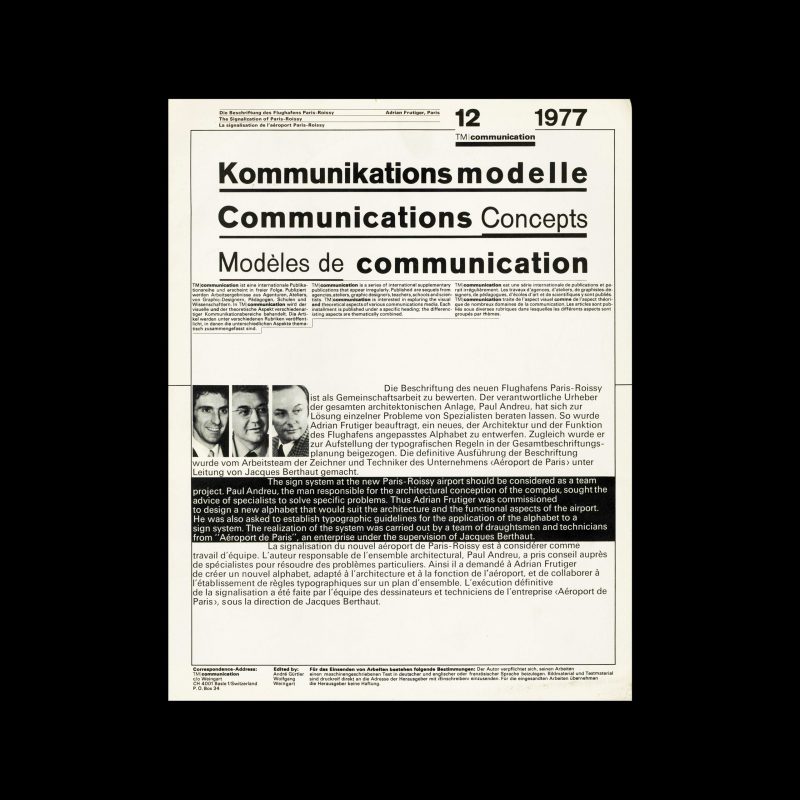 Typografische Monatsblätter Communication, 12, 1977. Design by Wolfgang Weingart