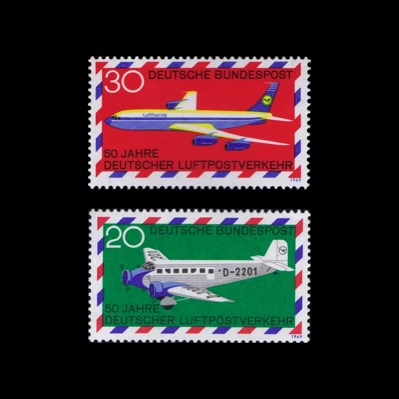 50th Anniversary of German Airmail Services, German Stamps, 1969. Designed by Karl Oskar Blase