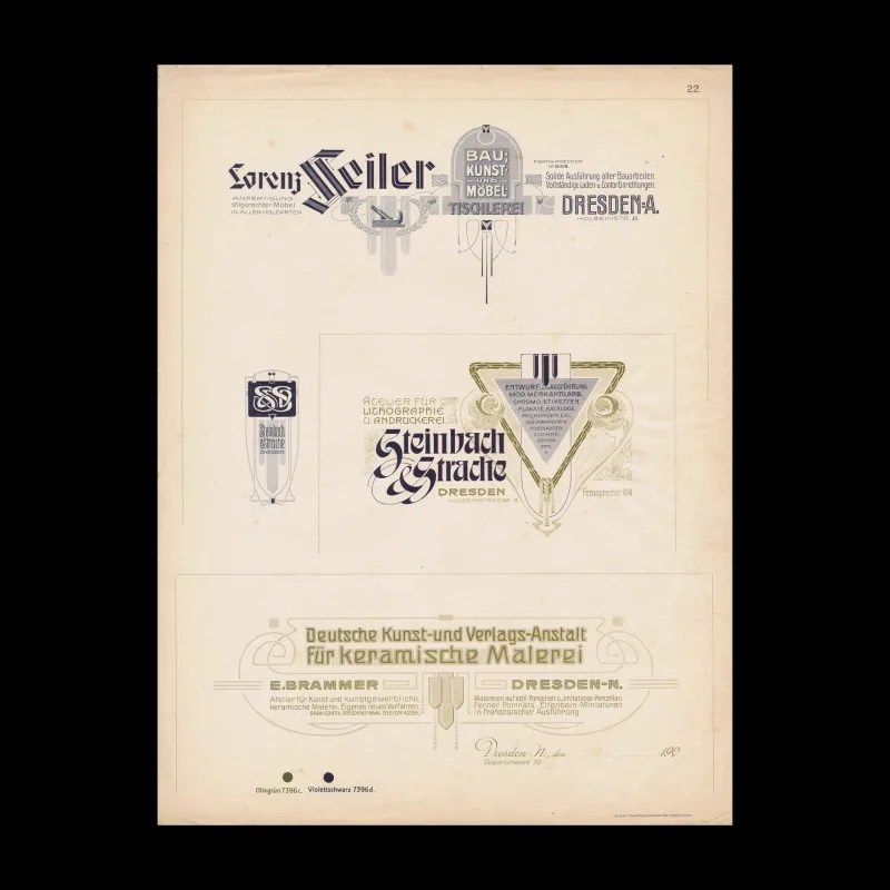 Advertising Design Specimens for Dresden Businesses, Steinbach & Strache, Dresden, c.1905–1910