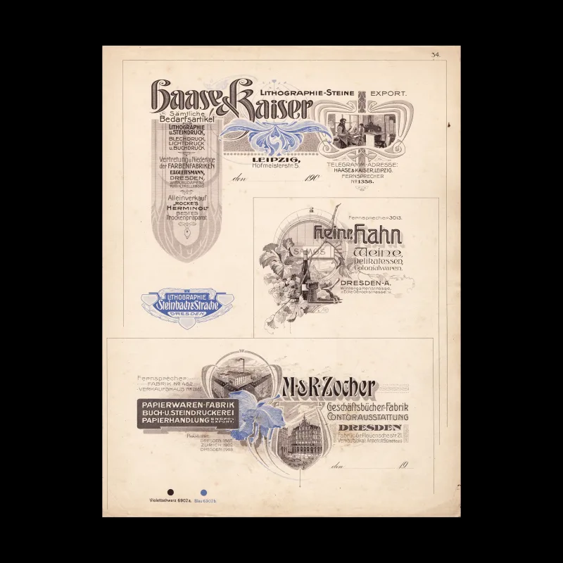 Art Nouveau Printer's Plate, Leipzig/Dresden Firms, c. 1900s