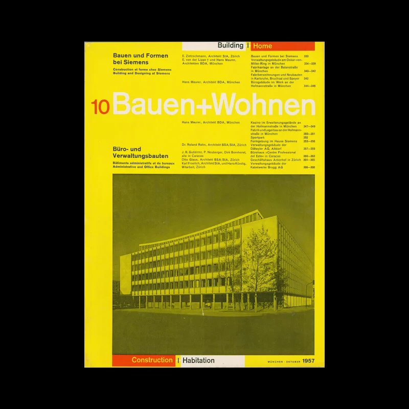 Bauen+Wohnen, 10, 1957. Graphic design by Emil Maurer