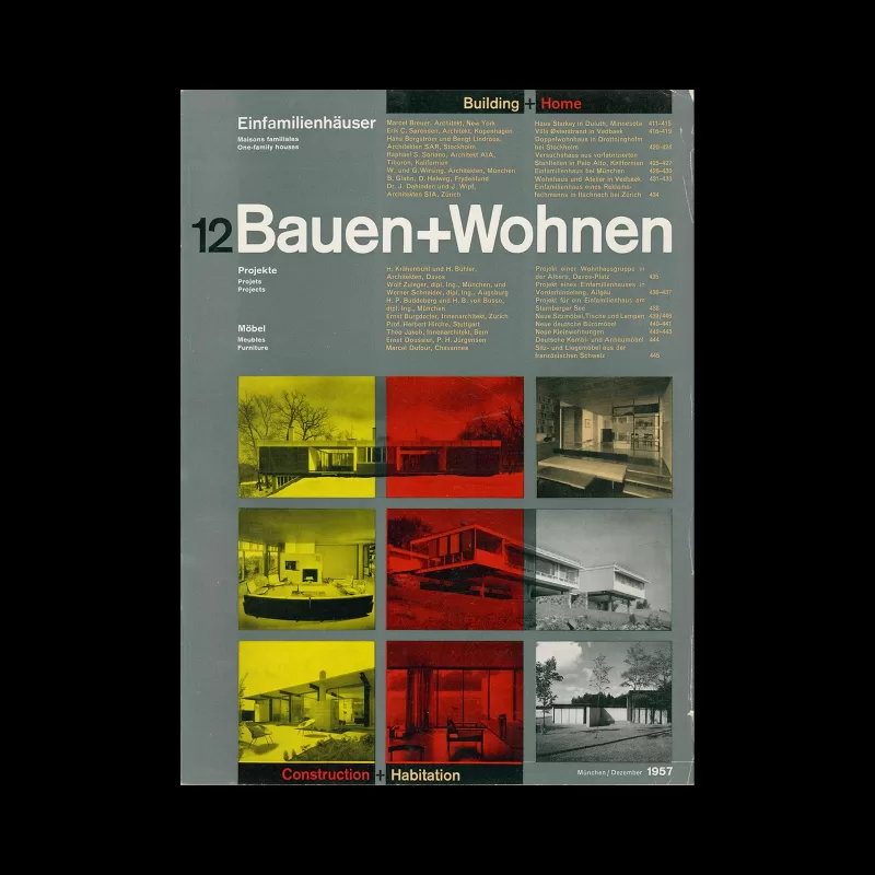 Bauen+Wohnen, 12, 1957. Graphic design by Emil Maurer