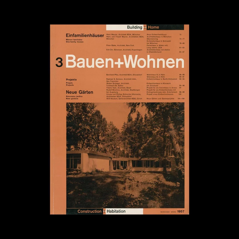 Bauen+Wohnen, 3, 1957. Graphic design by Emil Maurer