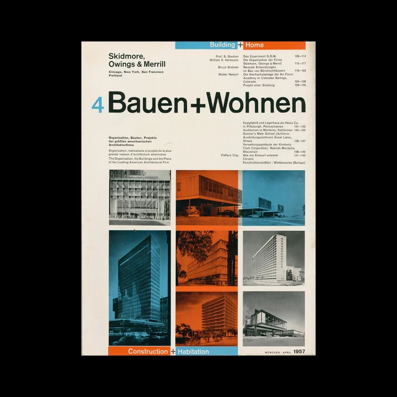 Bauen+Wohnen, 4, 1957. Graphic design by Emil Maurer