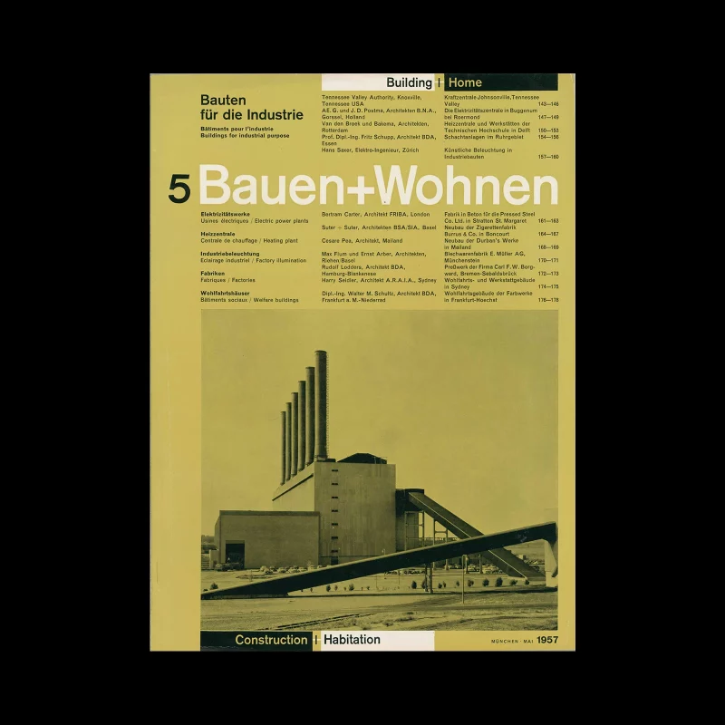 Bauen+Wohnen, 5, 1957. Graphic design by Emil Maurer