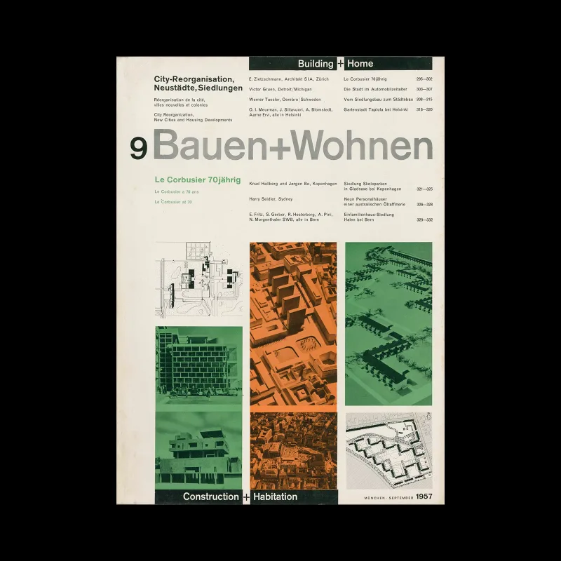 Bauen+Wohnen, 9, 1957. Graphic design by Emil Maurer