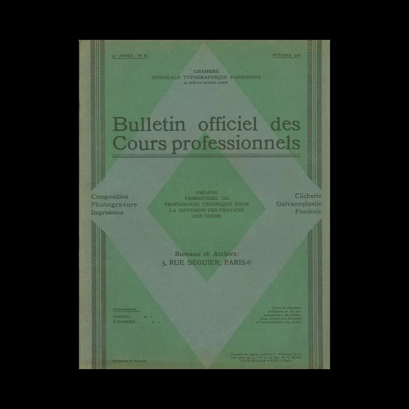 Bulletin officiel des Cours professionnels,Typographic Parisienne, 61, Octobre 1926