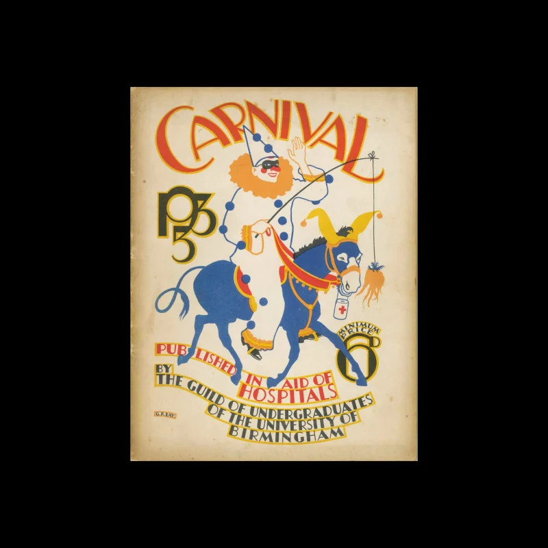Carnival 1933, Magazine of the Guild of Undergraduates of Birmingham University, 1933. Cover design by G R Day