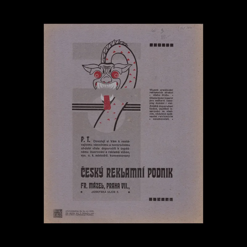Cesky reklamni podnik Advertisement, Typografia, Vol 17, No 12, 1906. Designed by V. Nemecek