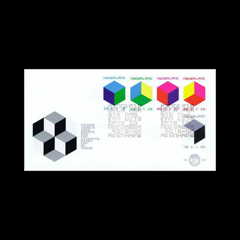 Child Welfare, The Child and the Cube, First Day Cover, Netherlands, 1970. Designed by William Pars Graatsma