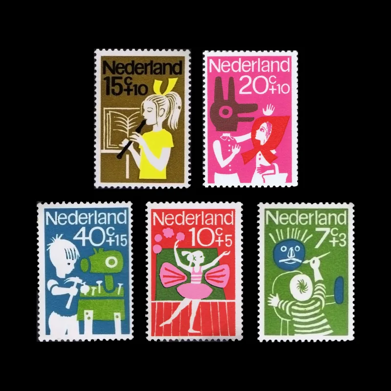 Child and art, Child Welfare, Netherlands Stamps, 1964. Designed by Ootje Oxenaar