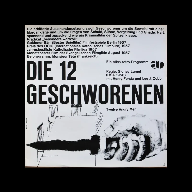 Die 12 Geschworenen, Atlas Films Poster, 1960s. Designed by Karl Oskar Blase