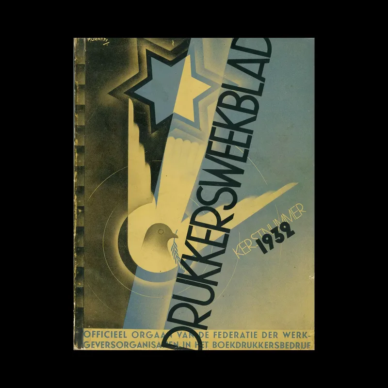 Drukkersweekblad en Autolijn Kerstnummer 1932. Cover design by Muratti