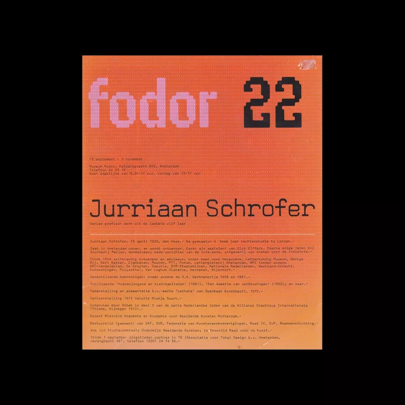 Fodor 22, 1974 - Jurriaan Schrofer. Designed by Wim Crouwel and Daphne Duijvelshoff (Total Design)