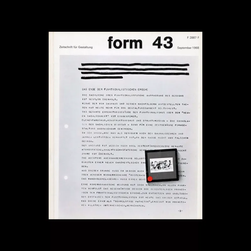 Form, Internationale Revue 43, September 1968. Designed by Karl Heinz Krug
