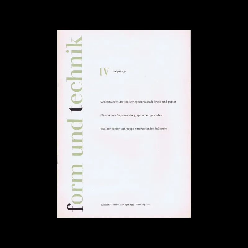 Form und Technik, Vol 04, No. 04, April 1953. Cover design by Hans Machradt