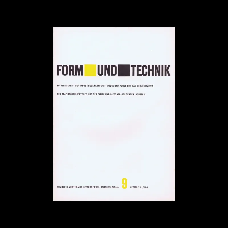 Form und Technik, Vol 04, No. 09, September 1953. Cover design by Ortwin Kuphal