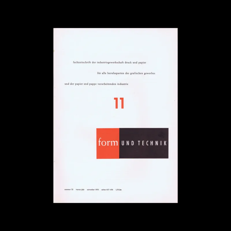 Form und Technik, Vol 04, No. 11, November 1953. Cover design by Harald Heidorn