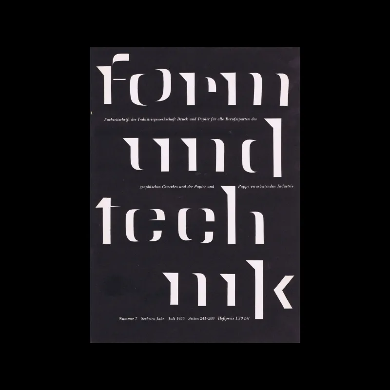 Form und Technik, Vol 06, No. 7, July 1955. Cover design by Friedrich Riesner