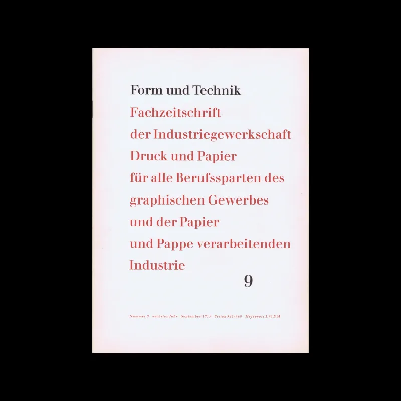 Form und Technik, Vol 06, No. 9, September 1955. Cover design by Inge Baltin
