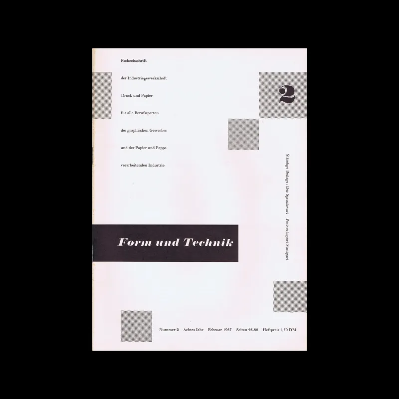 Form und Technik, Vol 08, No. 02, February 1957. Cover design by Herbert Bossin and Joachim Jahn