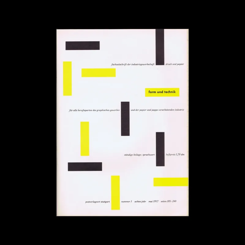 Form und Technik, Vol 08, No. 05, May 1957. Cover design by Alfred Clemenz