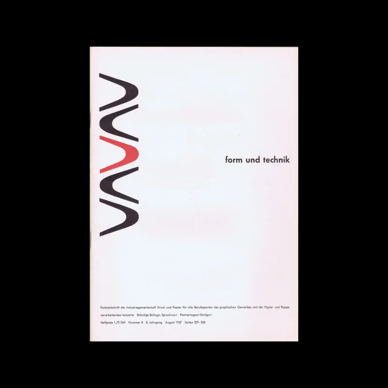 Form und Technik, Vol 08, No. 08, August 1957. Cover design by Rolf Neumann